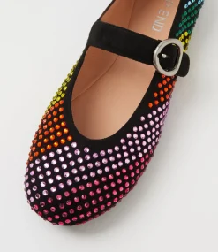 Women TOP END Flats-Babry Black Rainbow Microsuede Ballet Flats
