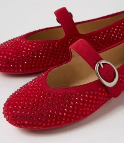 Women TOP END Flats-Babry Red Microsuede Ballet Flats