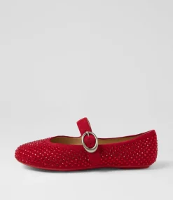 Women TOP END Flats-Babry Red Microsuede Ballet Flats
