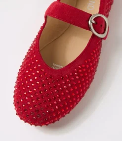 Women TOP END Flats-Babry Red Microsuede Ballet Flats