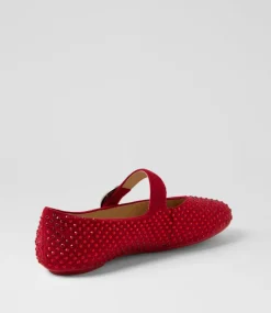 Women TOP END Flats-Babry Red Microsuede Ballet Flats