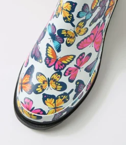Women I LOVE BILLY Boots-Baia White Butterfly Gumboot Ankle Boots