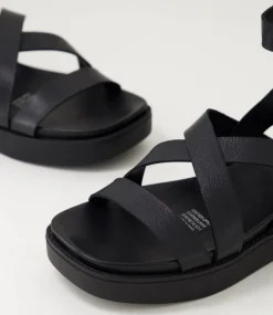 Women DIANA FERRARI Flats|Sandals-Bails Black Leather Sandals