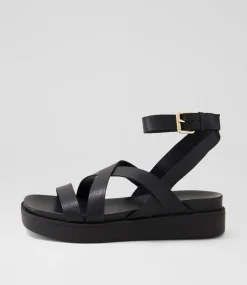 Women DIANA FERRARI Flats|Sandals-Bails Black Leather Sandals