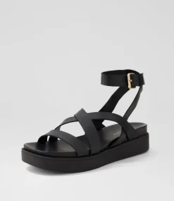 Women DIANA FERRARI Flats|Sandals-Bails Black Leather Sandals