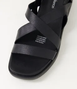 Women DIANA FERRARI Flats|Sandals-Bails Black Leather Sandals