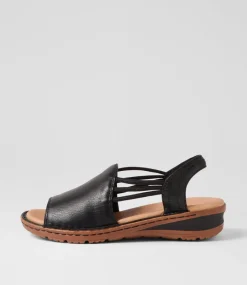 Women SUPERSOFT Comfort|Wedges-Barrina Black Gum Leather Sandals