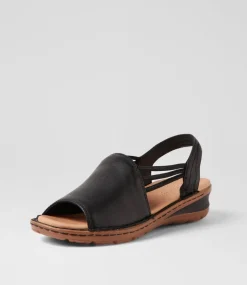 Women SUPERSOFT Comfort|Wedges-Barrina Black Gum Leather Sandals