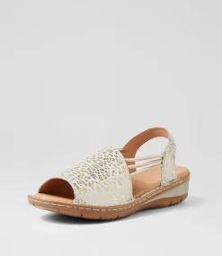 Women SUPERSOFT Comfort|Wedges-Barrina Gold Leopard Shine Leather Sandals
