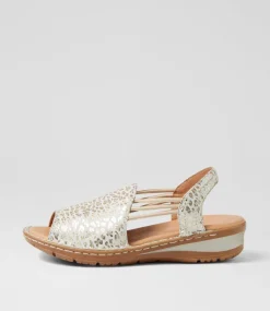 Women SUPERSOFT Comfort|Wedges-Barrina Gold Leopard Shine Leather Sandals