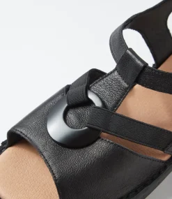 Women SUPERSOFT Comfort|Sandals-Bayi Black Leather Elastic Sandals