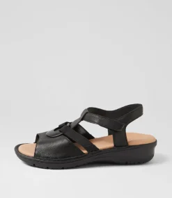 Women SUPERSOFT Comfort|Sandals-Bayi Black Leather Elastic Sandals