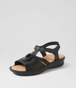 Women SUPERSOFT Comfort|Sandals-Bayi Black Leather Elastic Sandals