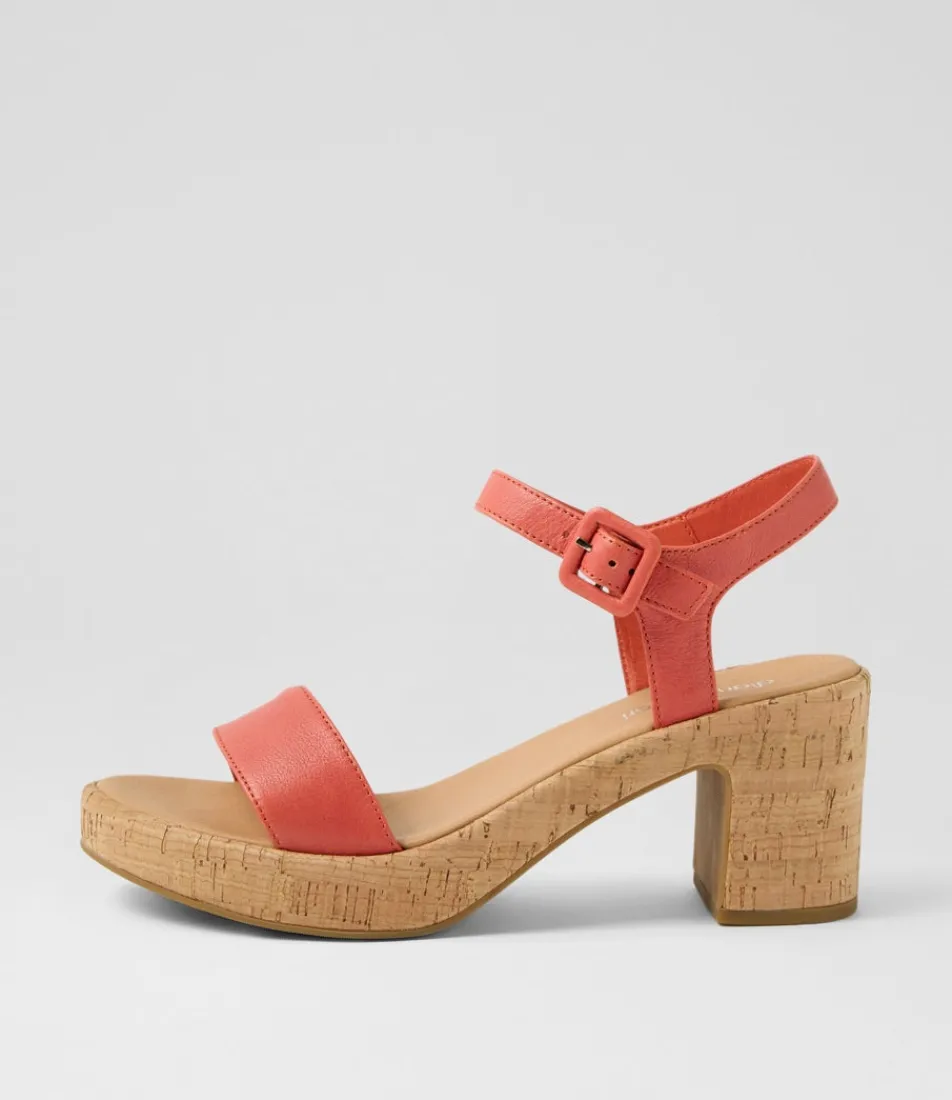Women DIANA FERRARI Heels|Sandals-Bayker Burnt Orange Cork Leather Sandals