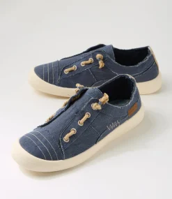 Women BLOWFISH Sneakers-Beachside Navy Tan Fabric Sneakers