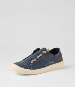 Women BLOWFISH Sneakers-Beachside Navy Tan Fabric Sneakers