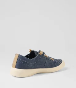 Women BLOWFISH Sneakers-Beachside Navy Tan Fabric Sneakers