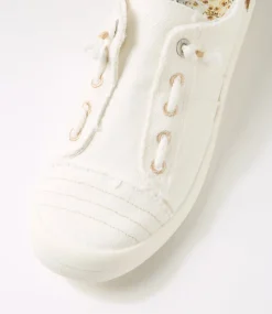 Women BLOWFISH Sneakers-Beachside White Cream Fabric Sneakers
