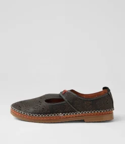 Women DIANA FERRARI Flats-Beadee Black Tan Leather Lace Up Flats