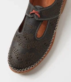Women DIANA FERRARI Flats-Beadee Black Tan Leather Lace Up Flats