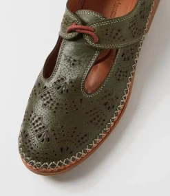 Women DIANA FERRARI Flats-Beadee Olive Tan Leather Lace Up Flats