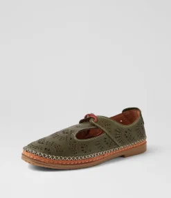 Women DIANA FERRARI Flats-Beadee Olive Tan Leather Lace Up Flats