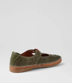 Women DIANA FERRARI Flats-Beadee Olive Tan Leather Lace Up Flats