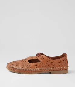 Women DIANA FERRARI Flats-Beadee Tan Leather Lace Up Flats