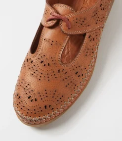 Women DIANA FERRARI Flats-Beadee Tan Leather Lace Up Flats