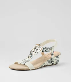 Women I LOVE BILLY Wedges|Heels-Beatriz White Black Botanic Patent PU Sandals