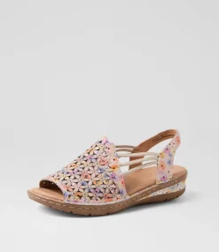 Women SUPERSOFT Sandals-Bebi Pansy Print Leather Sandals