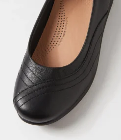 Women SUPERSOFT Comfort|Flats-Beca Black Wide Fit Leather Ballet Flats
