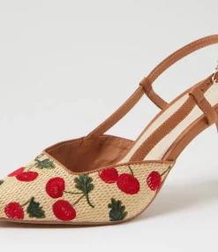 Women TOP END Heels-Belginy Nat Cherries Dark Tan Fabric Heels