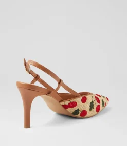 Women TOP END Heels-Belginy Nat Cherries Dark Tan Fabric Heels