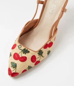 Women TOP END Heels-Belginy Nat Cherries Dark Tan Fabric Heels