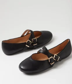 Women TOP END Flats-Belody Black Leather Ballet Flats