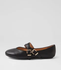 Women TOP END Flats-Belody Black Leather Ballet Flats