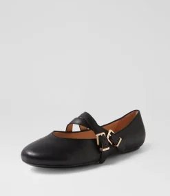 Women TOP END Flats-Belody Black Leather Ballet Flats