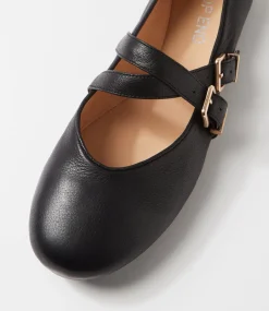Women TOP END Flats-Belody Black Leather Ballet Flats