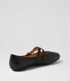 Women TOP END Flats-Belody Black Leather Ballet Flats