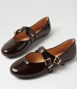 Women TOP END Flats-Belody Choc Patent Leather Ballet Flats