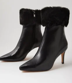 Women TOP END Boots-Belos Black Leather Fur Ankle Boots