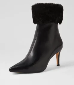 Women TOP END Boots-Belos Black Leather Fur Ankle Boots