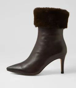 Women TOP END Boots-Belos Choc Leather Fur Ankle Boots