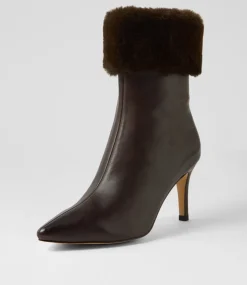 Women TOP END Boots-Belos Choc Leather Fur Ankle Boots