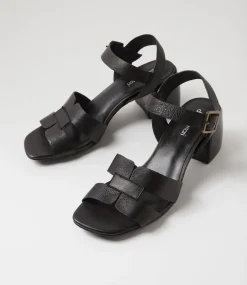 Women DIANA FERRARI Heels|Sandals-Belson Black Leather Sandals