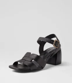 Women DIANA FERRARI Heels|Sandals-Belson Black Leather Sandals