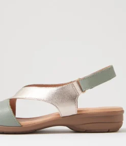 Women SUPERSOFT Flats|Sandals-Bensin Sage Platinum Leather Sandals