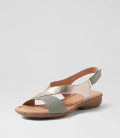 Women SUPERSOFT Flats|Sandals-Bensin Sage Platinum Leather Sandals