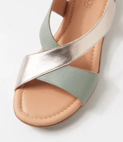 Women SUPERSOFT Flats|Sandals-Bensin Sage Platinum Leather Sandals